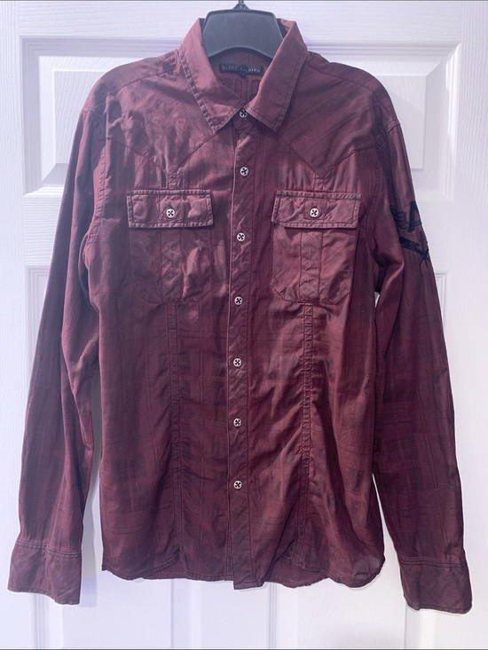Affliction Other - Affliction Men's Burgundy Plaid Button-Down Shirt with Graphic Back